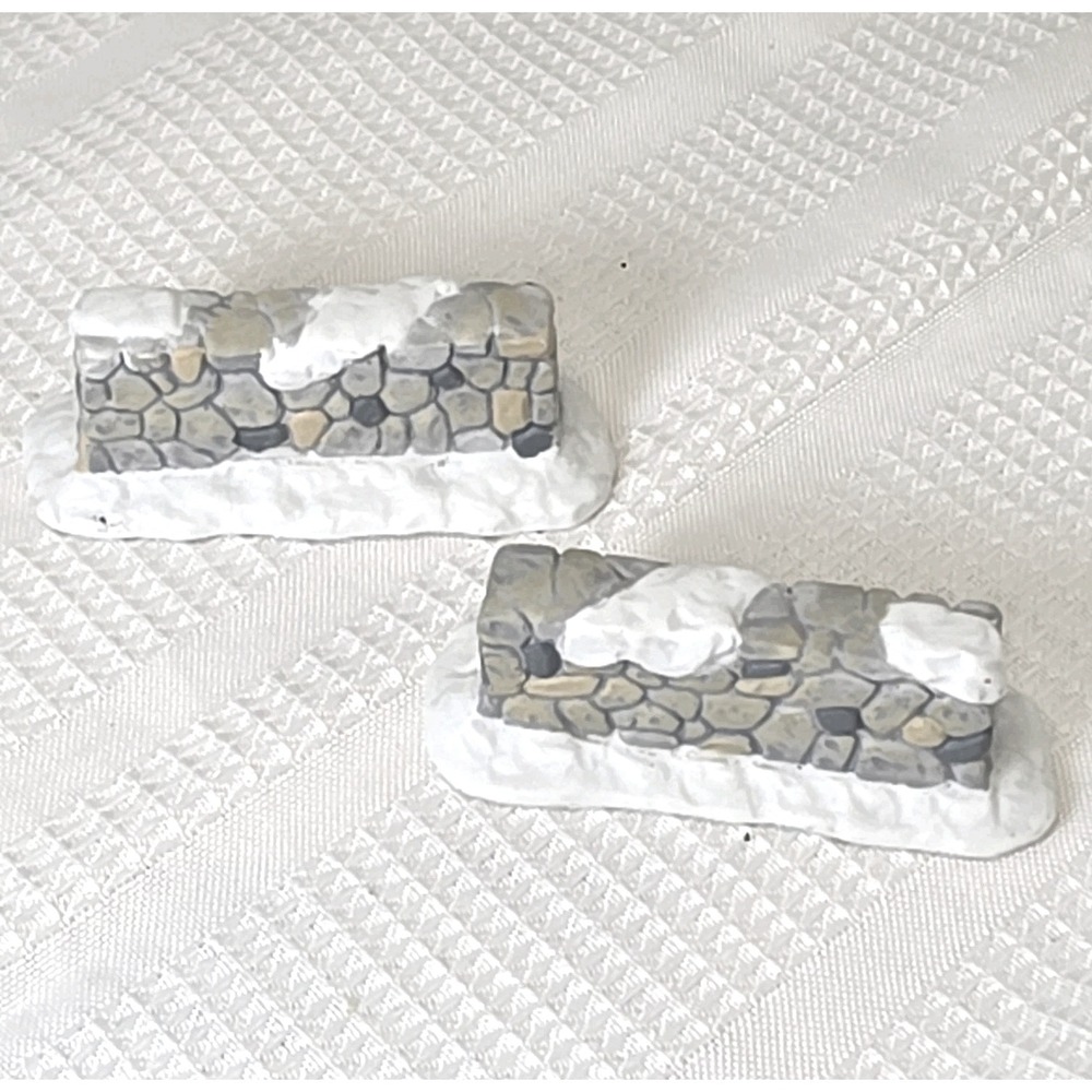 Christmas Village Snowy‎ Stone Wall  Porcelain 2 Segments 1.25" x 3" Winter